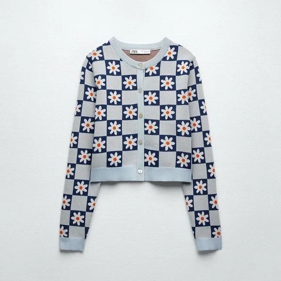 Zara Floral Jacquard Knit Cardigan S - Picture 4 of 6